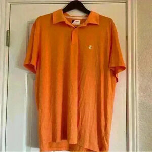 Izod Mens Polo Shirt Size XL Orange Silk Wash Button Collar Golf Short Sleeve